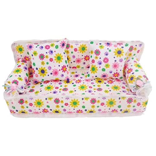 Lawnrden Dollhouse Möbel 1:12 Puppenhaus -Sofa 7.87x2, 76x2, 95 Zoll Blumenmuster Drucke Mini -Sofa und Kissen Spielzeugzubehör für Kinder | Doll House Dekoration von Lawnrden