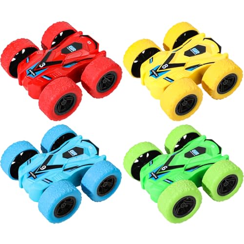 Lawnrden Doodle Monster Toys Truck Double, Autos Spielzeug, 4pcs doppelseitige Pull-Back-Autos Schockdorgender Reibungsfahrzeuge Flip für Jungen Mädchen Kleinkind von Lawnrden