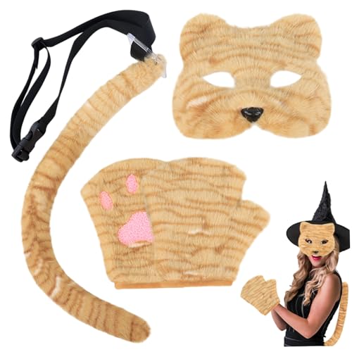 Lawnrden Faux Pel Fox -Schwanz, pelziger Anzug, süße Katzenmaske mit Schwanz & Handschuhen, Simulation Therian Maske, pelziges Kostüm für Halloween, Weihnachten, Party, Maskerade Lawnrden Faux Pel Fox -Schwanz, pelziger Anzug, süße Katzenmaske mit Schwanz & Handschuhen, Simulation Therian Maske, pelziges Kostüm für Halloween, Weihnachten, Party, Maskerade von Lawnrden
