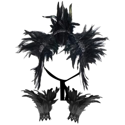 Lawnrden Halloween Schulter Cape natürlicher Gotikschal mit Handgelenk Manschetten Victorian Black Swan Kostüm Schwarzer Spitzenschal mit Schultergurt für Halloween -Cosplay -Party, |.Goth von Lawnrden