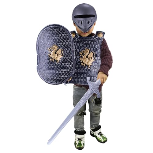 Lawnrden Kids Knight Armor Kostüm Set, Knight Coestüm Kids 4pcs/Set Dragon Muster mittelalterliche Rüstung umfasst Helm, Schild, Schwert und, Kostüme für Rollenspiele, Cosplay, Halloween von Lawnrden