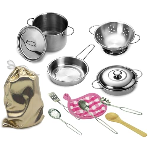 Lawnrden Kinder tun so, DASS Spielen Spielzeug, 12 Artikel aus Edelstahl -Spielzeugtöpfen und Pfannensets, Metallkochutensilien mit Aufbewahrungstasche für Kinder Girls Jungens Kleinkinder Lawnrden Kinder tun so, DASS Spielen Spielzeug, 12 Artikel aus Edelstahl -Spielzeugtöpfen und Pfannensets, Metallkochutensilien mit Aufbewahrungstasche für Kinder Girls Jungens Kleinkinder von Lawnrden