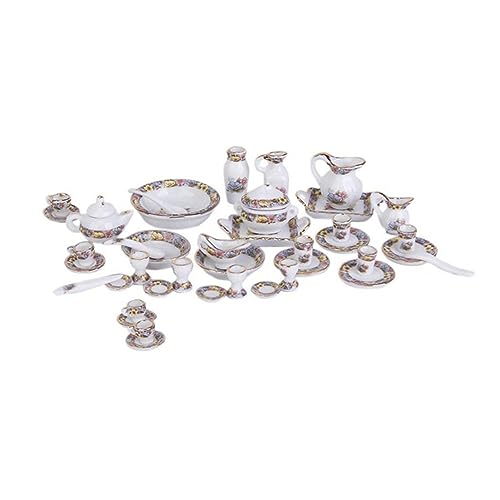 Lawnrden Miniature Tee -Set Mini Porzellan Teekannen Teetassen Teller Gerichte Kit Dollhouse Accessoires 40pcs | Doll House Tee Set Lawnrden Miniature Tee -Set Mini Porzellan Teekannen Teetassen Teller Gerichte Kit Dollhouse Accessoires 40pcs | Doll House Tee Set von Lawnrden