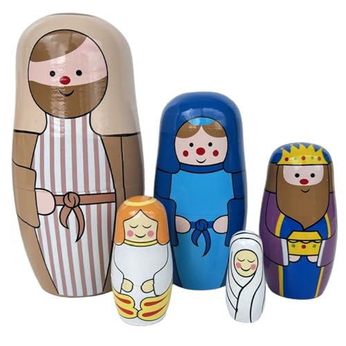 Lawnrden Nistpuppen 5pcs Jesus Krippe stapeln Exquisite Malerei Holzpuppen zum Weihnacht Ostern Geburtstag | Nesting von Lawnrden