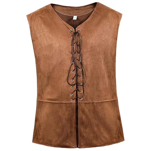 Lawnrden Renaissance Kostüm Männer Piratenweste, mittelalterliche Weste dunkelbrauner Retro -Wikinger -Renaissance -Männer Gothic Steampunk Pirate Kostüm für Halloween Cosplay, XL von Lawnrden