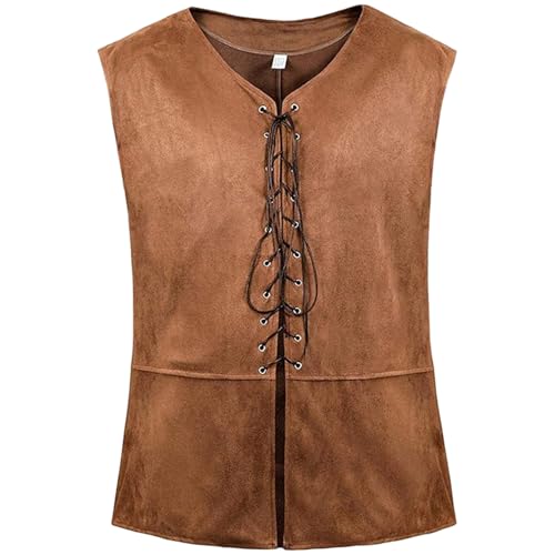 Lawnrden Renaissance -Kostüm Männer Piratenweste, mittelalterliche Weste dunkelbrauner Retro -Wikinger -Renaissance -Männer Gothic Steampunk Pirate Kostüm für Halloween Cosplay, s von Lawnrden