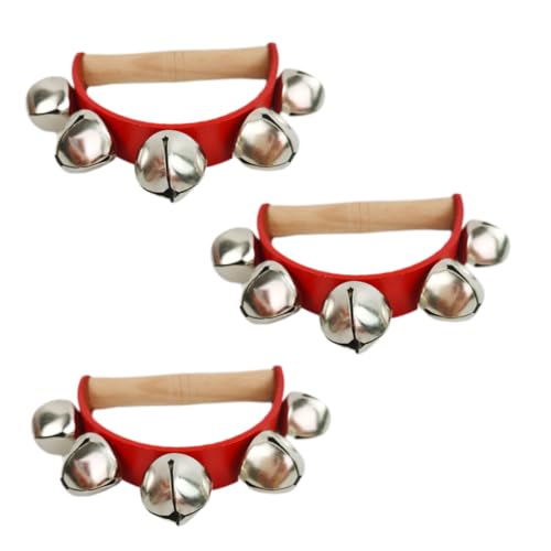 Lawnrden Rote Schlittenglocken Jingle Bells Holzgriff Instrument für Babykinder Weihnachtsfeiern 3pcs | Rassle von Lawnrden