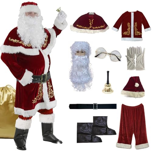 Lawnrden Santa Kostüm 1Set/12 Prozent mit Golddruck Polyester Santa Kostüm erwachsene Männer rot weiß bequemes Weihnachtsfeier für Weihnachtsfeiertags -Cosplay, XL | Kostüme von Lawnrden