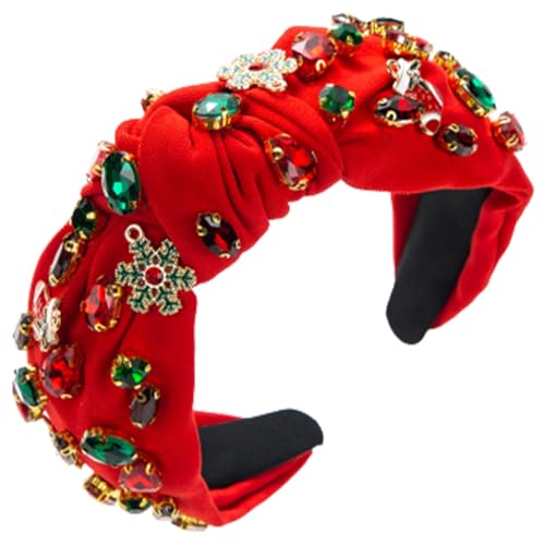 Lawnrden Weihnachtsstirnbänder Vintage Knotted Strassstirnband mit Kristall Schneeflockenstrumpf Schneeflockendekor Weites Stirnbänder für Frauen Weihnachts -Kopfbedecke Feiertag Accessoires rot | von Lawnrden