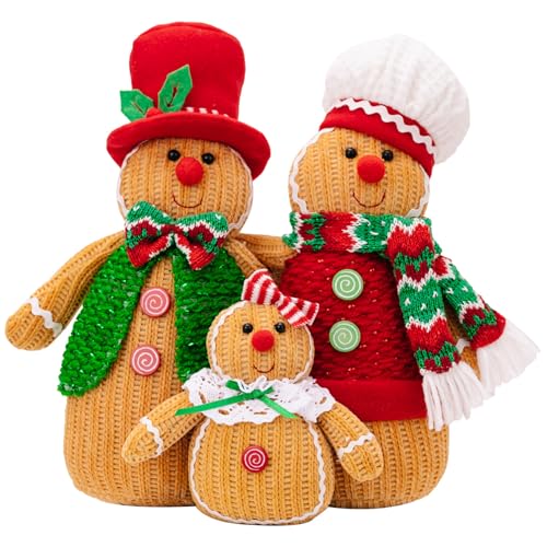 Lebkuchen Plüsch 12x9in Familienmotiv -Flecken Weihnachtsgingerbread -Dekor mit Hut, Schal und entzückende Weihnachtsdekoration für Zuhause, Party, Einkaufszentrum | Dekorationen von Lawnrden