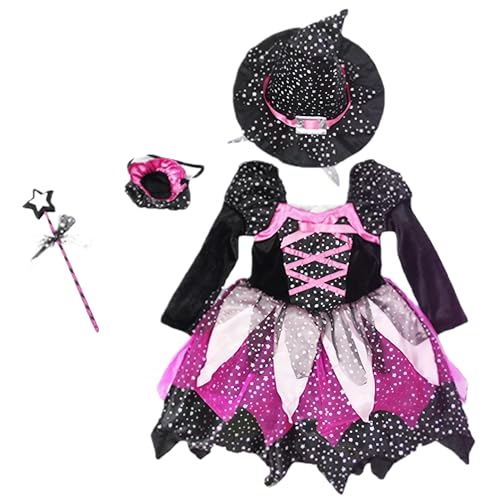 Mädchen leuchten Hexenkostümset, Kleinkind -Hexenkostüm, süße Prinzessin für Mädchen umfasst Lichtkleid, Zauberstab, Hut und Einkaufstasche für Halloween -Cosplay -Partykleid, 110 cm von Lawnrden