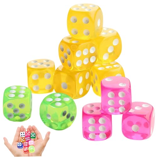Mini Würfel, 10pcs 14mm 6 -Seiten -Würfel, durchscheinend farbige, tragbare Wiederverwendbare Set für Brettspiele, mathematisches Lernen, DIY -Spiel |.6 -seitig -Set von Lawnrden