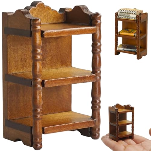Puppenhausregal, 1:12 Birch Wood Miniaturregal, Exquisite Schnitzpuppenhausmöbel für Wohnzimmer, Schlafzimmer, Miniaturen, Miniaturen von Lawnrden