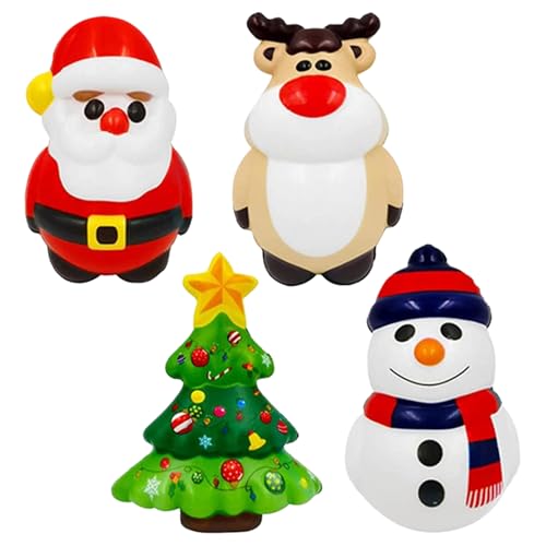 Weihnachten 4pcs/ Set Christmas Stress Bälle mit Weihnachtsmann Snowman Elch Xmas Tree Cute Stress Relief Toy Weiche Ball Bulk Bälle für Kinder und Erwachsene |.Spielzeug drücken von Lawnrden