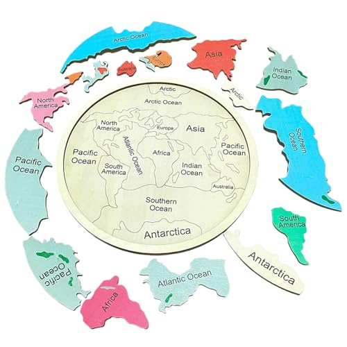 World Map Puzzle mit Kontinenten & Ozeane 12 Zoll runde Holzkarte Interaktive Puzzle für Kinder Lernen Bildungsspielzeug für Jungen & Mädchen |.Für Kinder von Lawnrden