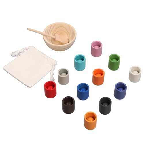Lazmin112 Bälle Tassen Farbsortierspielzeug, Zuverlässige Bälle Holz Sorter -Spiel Langlebige Farberkennung Kognitive Entwicklung für Zuhause (W-120.6) von Lazmin112