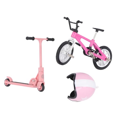 Lazmin112 Dollhouse Bike Helm Set, Lebensechte Hochsimulation Gartendekor Miniatur -Bike -Roller -Set für die Heimdekoration (PINK) von Lazmin112