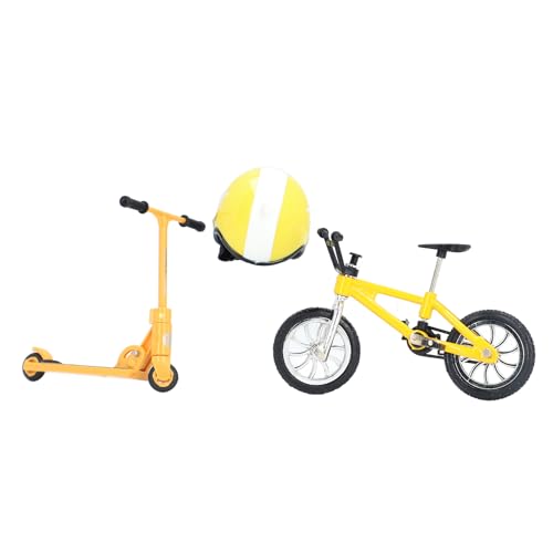 Lazmin112 Dollhouse Bike Helm Set, Lebensechte Hochsimulation Gartendekor Miniatur -Bike -Roller -Set für die Heimdekoration (Yellow) von Lazmin112