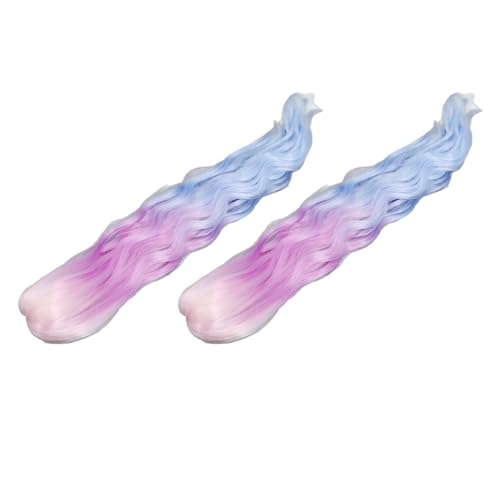 Lazmin112 Hochwertige Puppenperücke mit Clamp/Holder, Verlaufsfarbe Langes Lockiges Falsches Haar für Puppendekoration, Wasserwellenkrümmung, 2 Teile (Pink Purple Blue Gradient) von Lazmin112