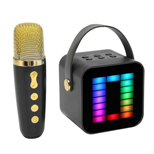 Lazmin112 Karaoke-Maschine, Tragbarer --Karaoke-Lautsprecher MIT 2 Kabellosen Handmikrofonen und RGB-Tonabnehmerlich, für HEIMIPNARTY, GeburtstagsgesGenke Füren und Mädchen (Black) von Lazmin112