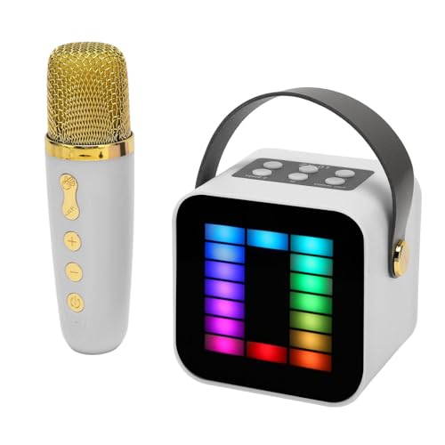 Lazmin112 Karaoke-Maschine, Tragbarer --Karaoke-Lautsprecher MIT 2 Kabellosen Handmikrofonen und RGB-Tonabnehmerlich, für HEIMIPNARTY, GeburtstagsgesGenke Füren und Mädchen (White) von Lazmin112