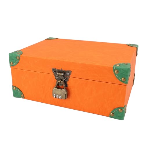Lazmin112 Schmuck Keepsake Storage Box, Schatzstrustholz Holz Leder Multi Funktionaler Jahrgang für Halsketten (Orange m Größe) von Lazmin112