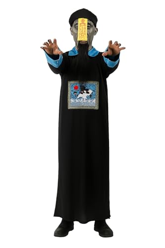 Lazutom Chinesisches Zombie-Kostüm für Erwachsene, Qing-Dynastie, Vampir-Outfit mit Robe-Hut, für Halloween, Cosplay, Bühnenaufführung, Schwarz, Einheitsgr��e von Lazutom