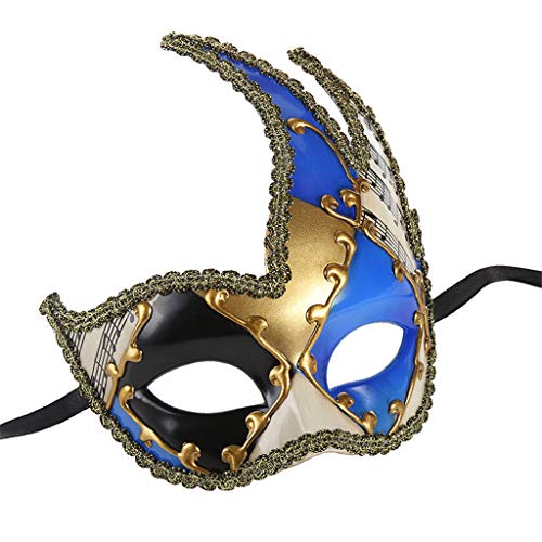 Lazzboy Herren Maskerade Maske Vintage Venezianische Karierte Musikalische Party Mardi Gras Maskenball Halloween Design(Blau) von Lazzboy