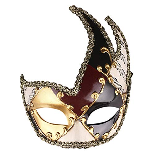 Lazzboy Herren Maskerade Maske Vintage Venezianische Karierte Musikalische Party Mardi Gras Maskenball Halloween Design(Schwarz) von Lazzboy