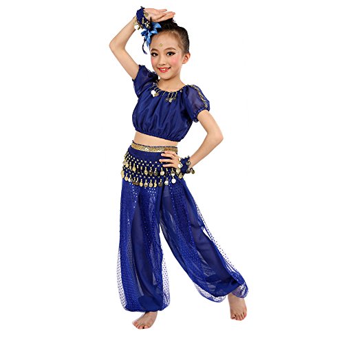 Lazzboy Kostüme Kinder Handgemachte Kinder Mädchen Bauchtanz Bauchtanz Ägypten Tanz Tuch(L,Blau) von Lazzboy