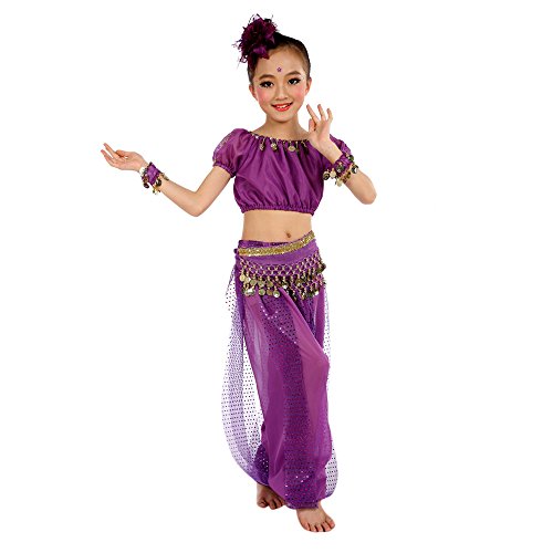 Lazzboy Kostüme Kinder Handgemachte Kinder Mädchen Bauchtanz Bauchtanz Ägypten Tanz Tuch(S,Violett) von Lazzboy