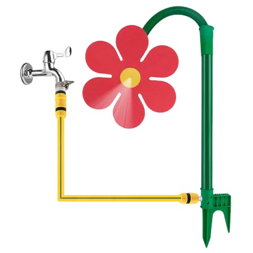 2025 Neueste Tanzende Gänseblümchen Sprinkler, Crazy Daisy Wasser, 360° Rotierender Rasensprenger mit Spaßfaktor für Garten, Rasen & Kinder, Bewässerungssystem für Gartenrasen (Rot) von Lbotr