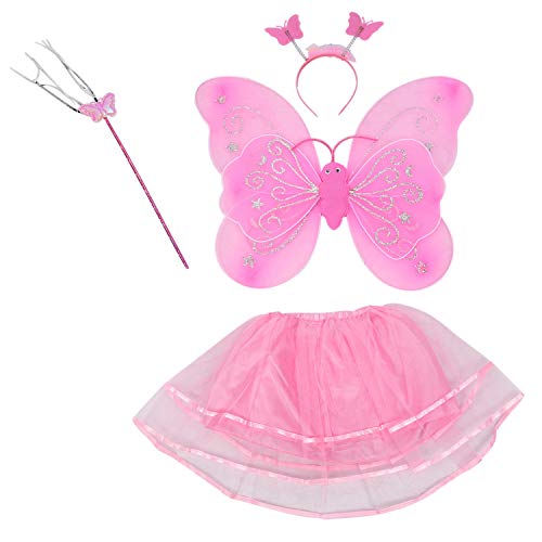 Lckiioy 4 Stücke Fee Prinzessin Schmetterling Engels Flügel Kostüm Party Kleid Geburtstag Präsentiert Rosa von Lckiioy