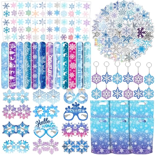 110 Stück Schneeflocken-Partygeschenke, Schneeflocke, temporäre Tattoos, Slap Armbänder, Papierbrillen, Aufkleber, Schlüsselanhänger, Geschenktüten, Winter, Schneeflocke, Geburtstagsparty 110 Stück Schneeflocken-Partygeschenke, Schneeflocke, temporäre Tattoos, Slap Armbänder, Papierbrillen, Aufkleber, Schlüsselanhänger, Geschenktüten, Winter, Schneeflocke, Geburtstagsparty von Lcnjscgo