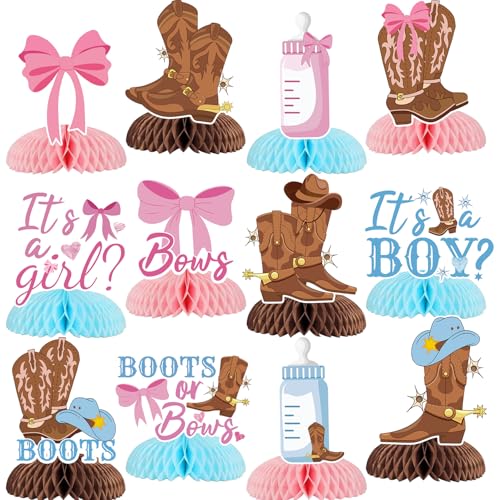 12 Stück Stiefel oder Schleifen, Gender Reveal, Wabenaufsätze, Stiefel oder Schleifen, Geschlechtsoffenbarung, Dekorationen für Western-Cowboy oder Cowgirl, He oder She Geschlecht offenbaren 12 Stück Stiefel oder Schleifen, Gender Reveal, Wabenaufsätze, Stiefel oder Schleifen, Geschlechtsoffenbarung, Dekorationen für Western-Cowboy oder Cowgirl, He oder She Geschlecht offenbaren von Lcnjscgo