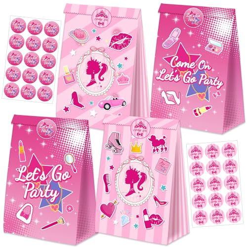 24 Stück Hot Pink Princess Party Favor Bags Pink Girl Party Bags with Seal Stickers Treat Snacks Candy Gift Party Bags for Pink Girls Princess Birthday Party Supplies Decorations von Lcnjscgo