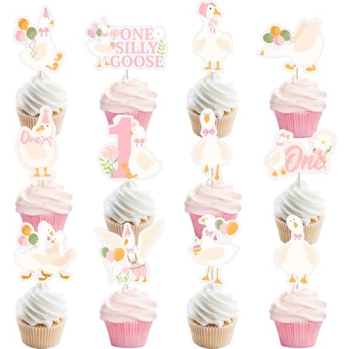 24 Stück alberne Gänse-Cupcake-Topper, eine alberne Gans 1. Geburtstag, Party-Dekorationen, alberne Gänse, Kuchendekorationen für Mädchen, rosa Schleife, eine alberne Gans, Geburtstagsdekoration 24 Stück alberne Gänse-Cupcake-Topper, eine alberne Gans 1. Geburtstag, Party-Dekorationen, alberne Gänse, Kuchendekorationen für Mädchen, rosa Schleife, eine alberne Gans, Geburtstagsdekoration von Lcnjscgo