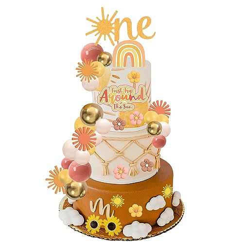 Lcnjscgo 35-teilige Boho-Sonnen-Kuchendekorationen: First Trip around The Sun Cake Toppers für Baby First Birthday Sun Theme Party und Sunshine Birthday Dekorationen von Lcnjscgo