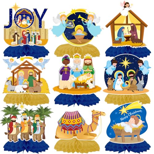 9 Stück Krippen-Mittelstücke mit Wabenstruktur, religiöse Krippe, Party-Dekorationen, Happy Birthday, Jesus, Krippe, Tischaufsätze, Dekorationen für Winterurlaub, Party, religiöse Bildung 9 Stück Krippen-Mittelstücke mit Wabenstruktur, religiöse Krippe, Party-Dekorationen, Happy Birthday, Jesus, Krippe, Tischaufsätze, Dekorationen für Winterurlaub, Party, religiöse Bildung von Lcnjscgo