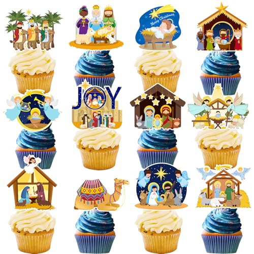 Cupcake-Topper für Krippen, religiöse Krippe, Party-Dekorationen, Happy Birthday, Jesus, Krippe, Kuchendekorationen für Winterferien, Party, religiöse Bildung, 24 Stück Cupcake-Topper für Krippen, religiöse Krippe, Party-Dekorationen, Happy Birthday, Jesus, Krippe, Kuchendekorationen für Winterferien, Party, religiöse Bildung, 24 Stück von Lcnjscgo