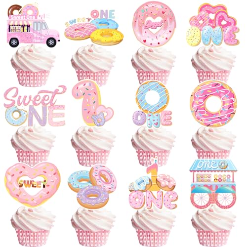 Donut Sweet One Geburtstagsparty-Dekorationen, Donut-Cupcake-Topper, Dekorationen für Mädchen, 1. Geburtstag, Babyparty, 24 Stück Donut Sweet One Geburtstagsparty-Dekorationen, Donut-Cupcake-Topper, Dekorationen für Mädchen, 1. Geburtstag, Babyparty, 24 Stück von Lcnjscgo