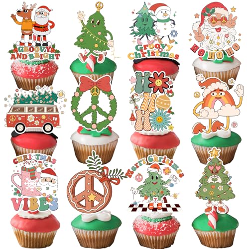 Groovy Christmas Cupcake Toppers, Groovy Retro Boho Hippie Christmas Party Decorations Cake Decorations for Holiday Winter Birthday Party Supplies Groovy Christmas Cupcake Toppers, Groovy Retro Boho Hippie Christmas Party Decorations Cake Decorations for Holiday Winter Birthday Party Supplies von Lcnjscgo