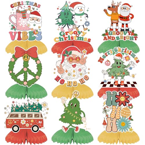 Groovy Weihnachts-Waben-Mittelstücke, groovige Retro-Boho-Hippie-Weihnachts-Party-Dekorationen, Tischaufsätze, Dekorationen für Urlaub, Winter, Weihnachten, Geburtstag, Partyzubehör, 9 Stück Groovy Weihnachts-Waben-Mittelstücke, groovige Retro-Boho-Hippie-Weihnachts-Party-Dekorationen, Tischaufsätze, Dekorationen für Urlaub, Winter, Weihnachten, Geburtstag, Partyzubehör, 9 Stück von Lcnjscgo
