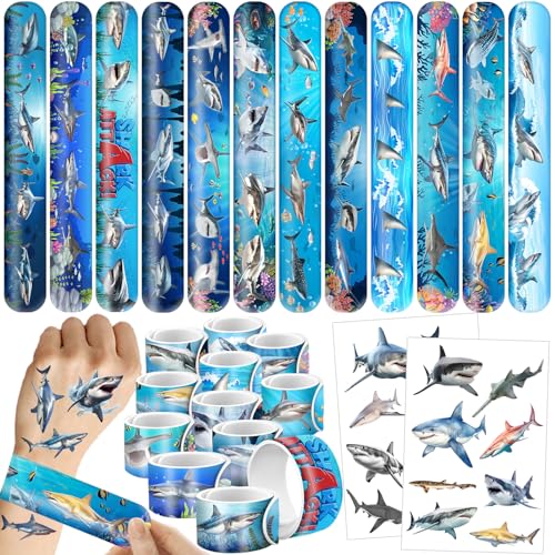 Lcnjscgo 110 Stück realistische Hai-Partygeschenke, 24 Stück Hai-Armbänder, 86 Stück Hai, temporäre Tattoos, Ozean-Party-Dekorationen, Zubehör, Geschenktütenfüller für Kinder, Klassenzimmer, Preise von Lcnjscgo