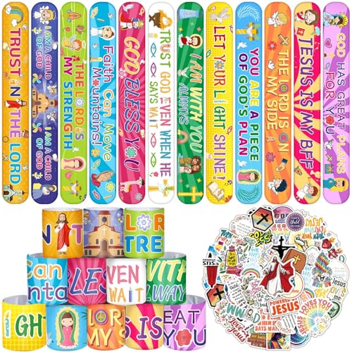 Lcnjscgo 86 Stück religiöse Slap-Armbänder mit 50 Stück christlichen Jesus-Aufklebern, Jesus Love You, Schnapparmbänder, Bibelvers, Glaube, Aufkleber, Sonntag, Schulbedarf, christliche Geschenke Lcnjscgo 86 Stück religiöse Slap-Armbänder mit 50 Stück christlichen Jesus-Aufklebern, Jesus Love You, Schnapparmbänder, Bibelvers, Glaube, Aufkleber, Sonntag, Schulbedarf, christliche Geschenke von Lcnjscgo