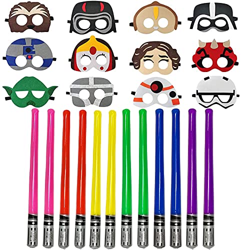 Star Galaxy Wars Thema Party Gastgeschenk Dekorationen Zubehör Set enthält 12 Stück Party Filz Masken, 12 Stück aufblasbares Lichtschwert Schwert Spielzeug Set für Kinder Party Cosplay Dress Up von Lcnjscgo