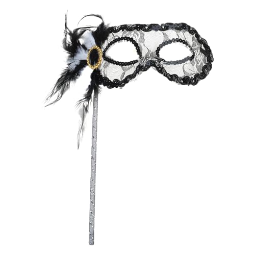 Gefiederte Maskerade, Gesichtsbedeckung, Maskerade, halbe Gesichtsbedeckung mit Stab, für Damen, Halloween, Karneval, Schmetterling, Dame Gefiederte Maskerade, Gesichtsbedeckung, Maskerade, halbe Gesichtsbedeckung mit Stab, für Damen, Halloween, Karneval, Schmetterling, Dame von Ldabrye