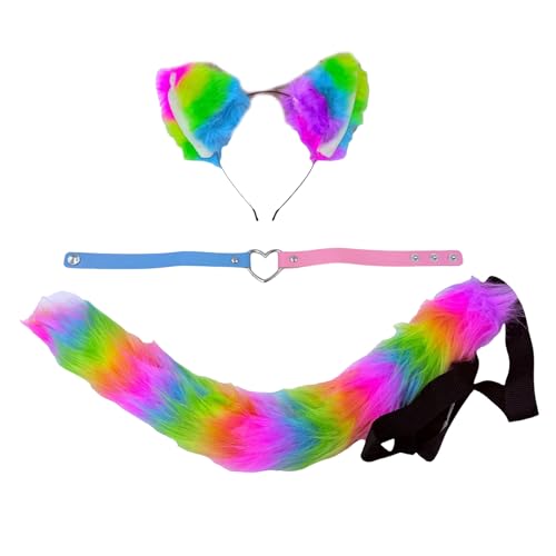 Ldabrye 3 x handgefertigte Katzenohren-Haarbänder, Herz-Halsband, Kunstfell-Schwanz, für Halloween, Cosplay, Party, Katzenohren, Stirnbänder Ldabrye 3 x handgefertigte Katzenohren-Haarbänder, Herz-Halsband, Kunstfell-Schwanz, für Halloween, Cosplay, Party, Katzenohren, Stirnbänder von Ldabrye