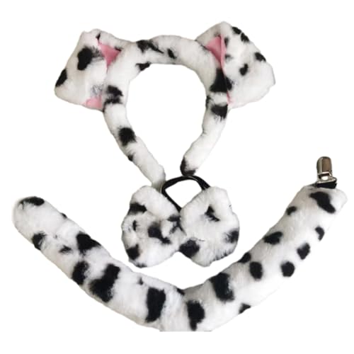 Ldabrye 3pcs Cartoon Plüsch Spotted Hunde Ohrhaarband Bowtie Und Tail Anzug Cosplay Accessoires Für Erwachsene Karnevalsparty Kostüm von Ldabrye