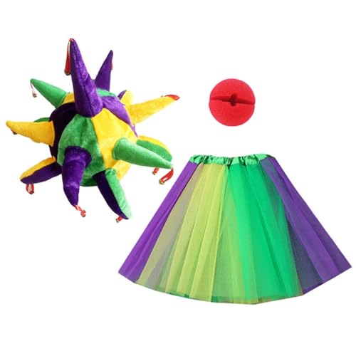 Ldabrye Clown-Kostüm-Set, Clownshut, Stirnband, Clownnnase, Clown-Rock und Handschuh für Damen, Mädchen, Halloween, Cosplay, Partys von Ldabrye